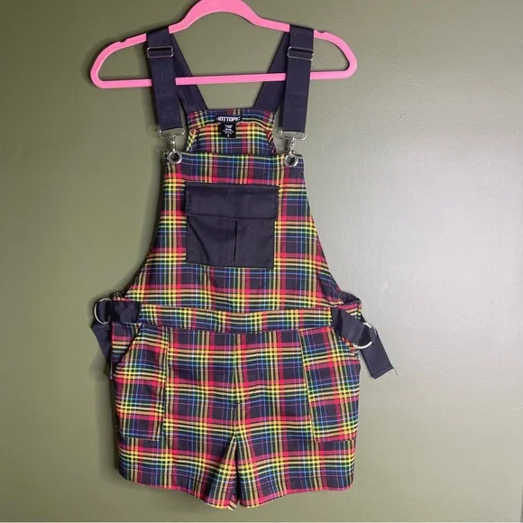 Hot Topic Rainbow Grid Utility Shortalls S - Picture 4 of 16